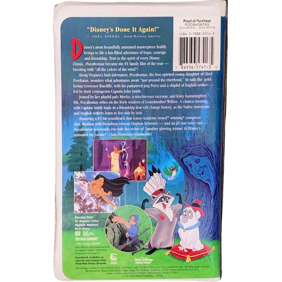 Pocahontas Disney 1996 Masterpiece Collection VHS Tape Clamshell Factory Sealed - Picture 2 of 2